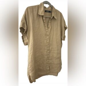 W’s Lauren Ralph Lauren Linen Shirt|ButtonUp Dolman Short Sleeve|Tan/Brown|XL